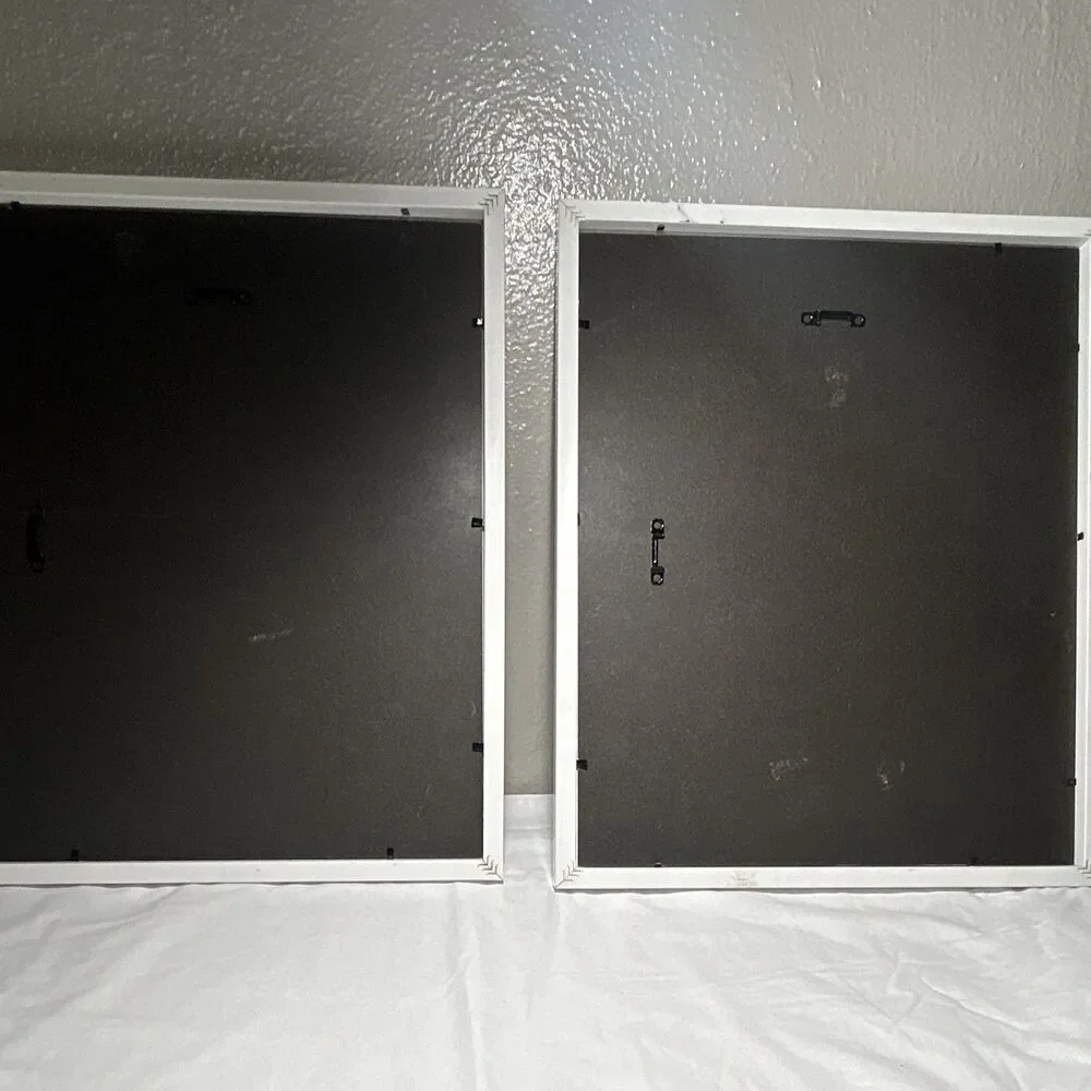 Lot of 2 White Square Plastic Photo Frames Rear-Loading Wall Hanging Matte